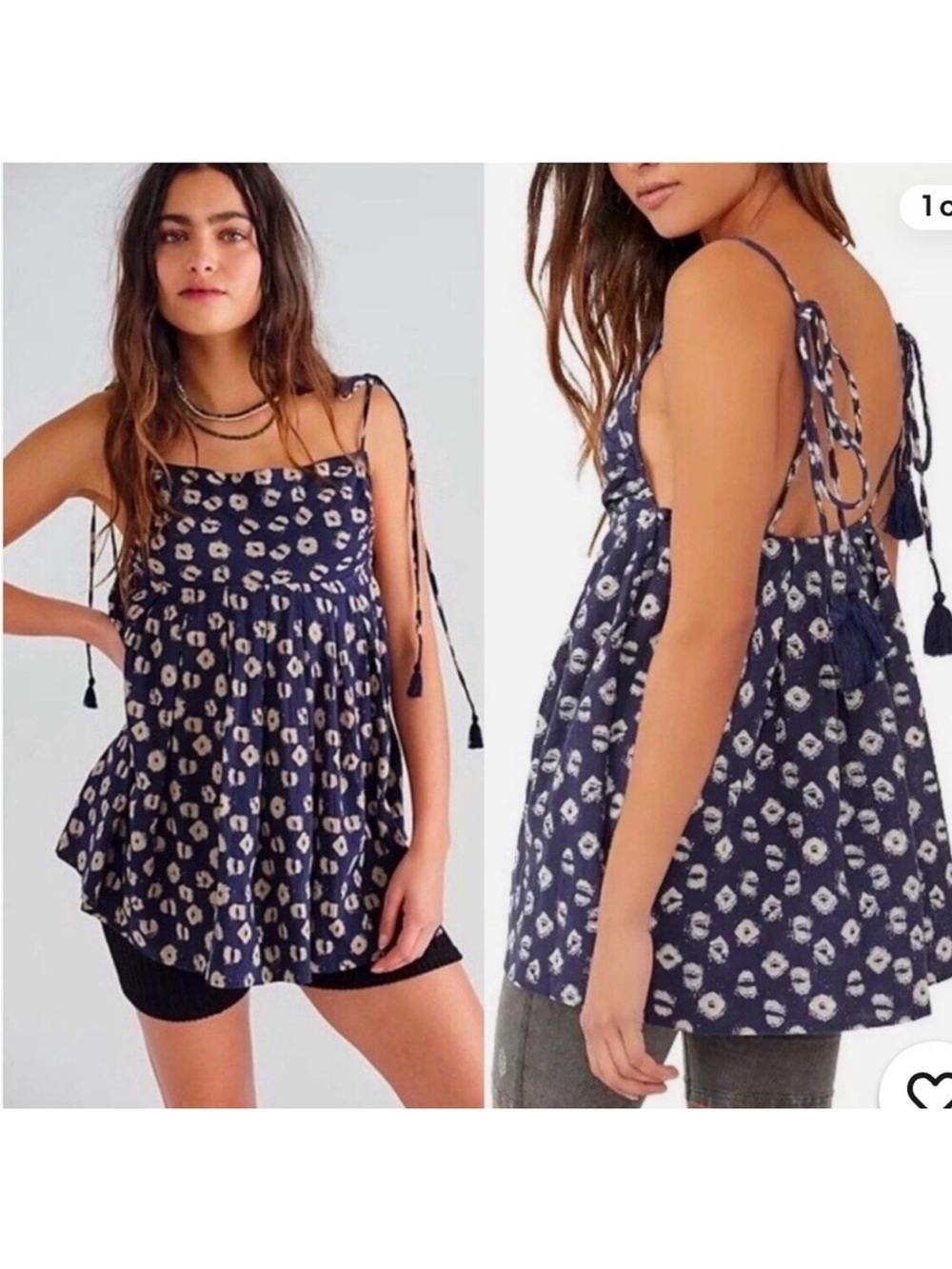 Free People Molly Indigo Sleeveless Tunic Top with a pleated empire waist